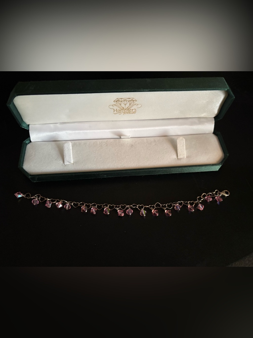 Pink Crystal Charm Chain Bracelet -